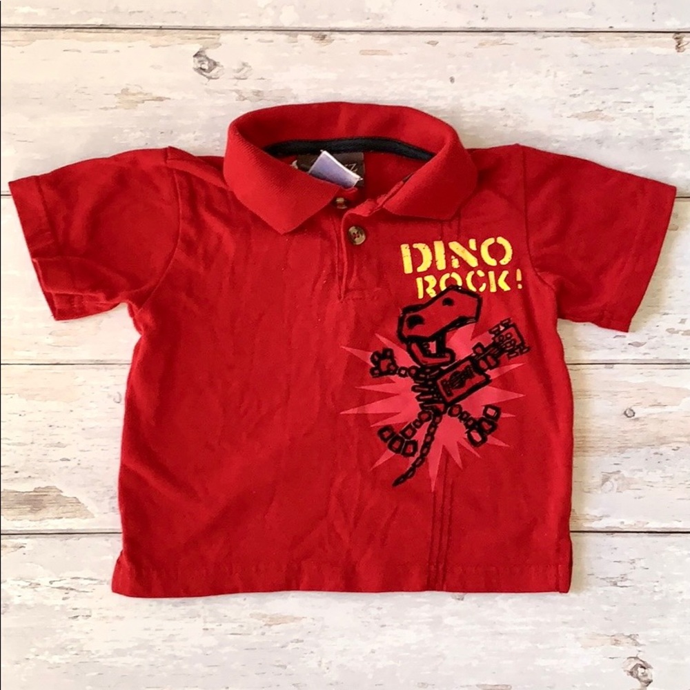 Boys 18m Red Dinosaur Polo Shirt Toddler Baby Shirt Sleeves Kids Top